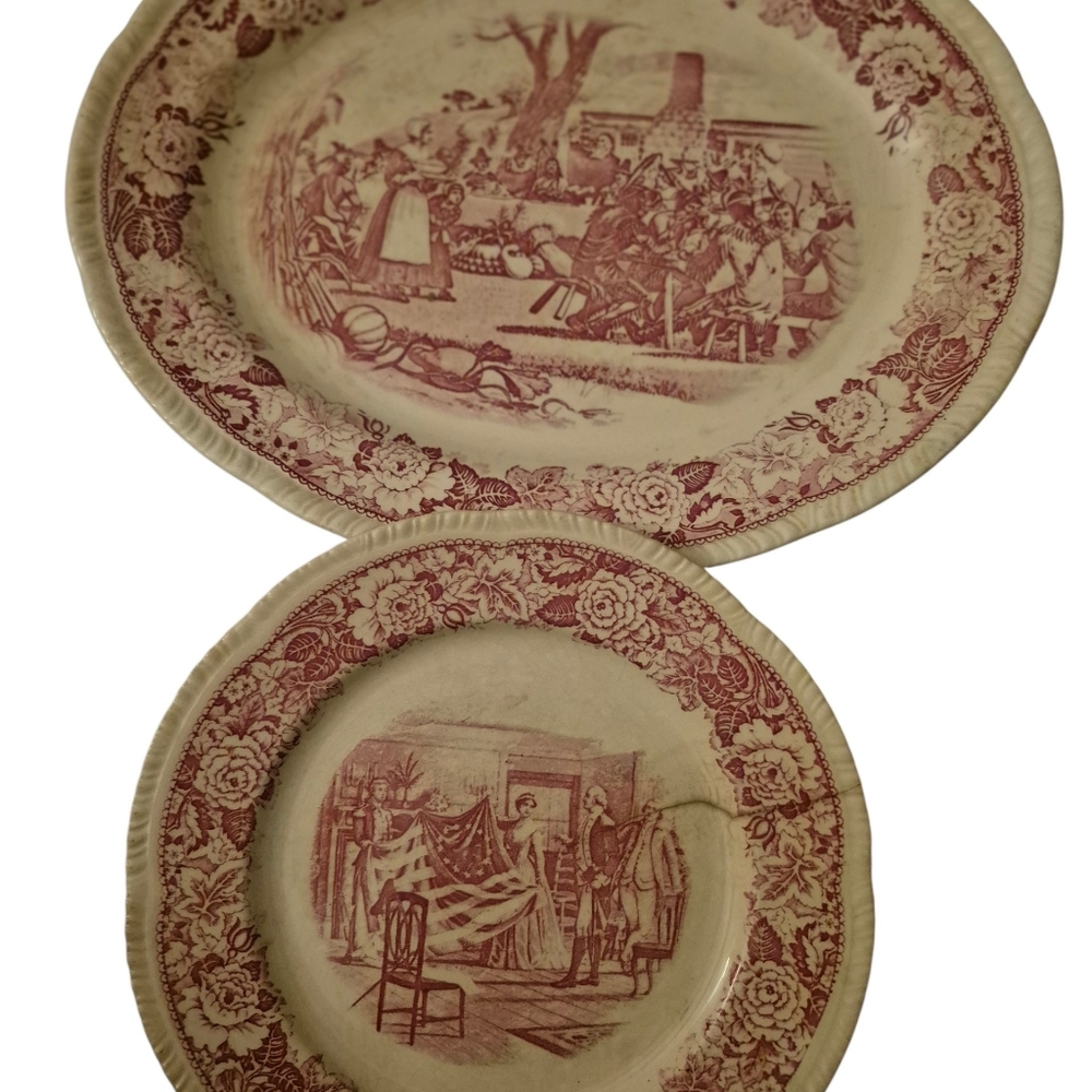 Homer Laughlin Thanksgiving Platter and Betsy Ross 1st Flag Plate Collectables